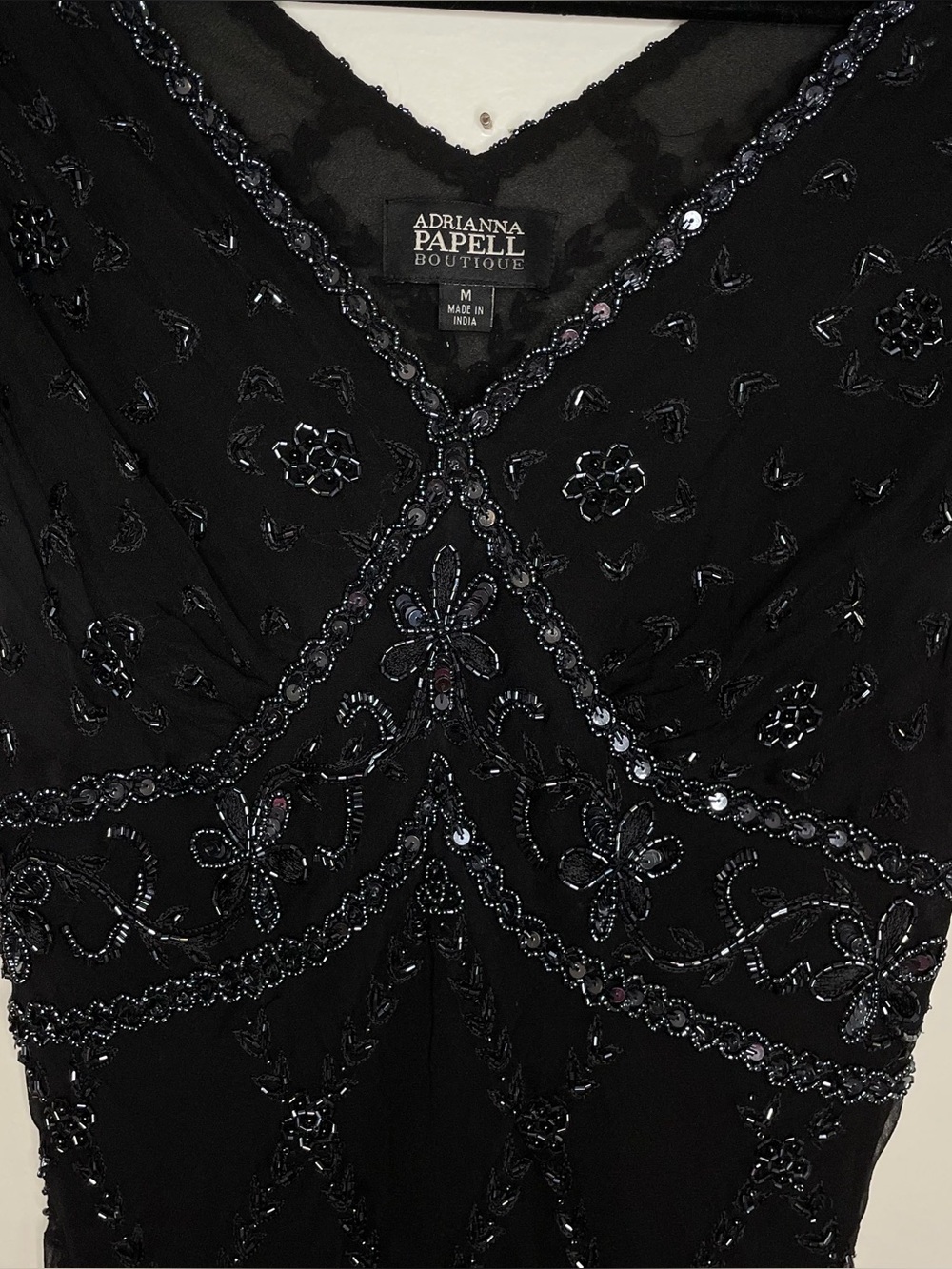 Adrianna Papell Vintage Black Beaded V-Neck Top - Picture 4 of 10